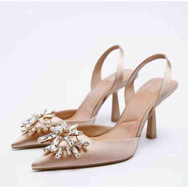 Sandels Sandalias de punta estrecha para mujer Moda Rhinestone Zapatos de diamantes desnudos poco profundos Mujer Stiletto Tacón alto Muller Bombas de primavera 220303