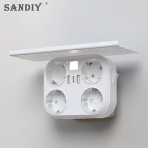 Sandiy Wall Conversion Socket 15A 220V INTÉRIEUR INTÉRIEUR EU NORD 4 JACK 2 USB 1 Adaptateur de fiche d'alimentation blanc USB 1 Type-C 240419