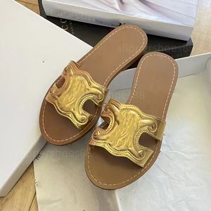 sandles for women designer sandal slides triomphe sandals gold brown mule sliders calfskin flat slide sandal mules flip flops sandale leather pantoufle sandalen shoe