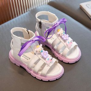 Sandlia sandalen Nieuwe veelzijdige prinsesschoen zachte oplosmismeisje Beach Casual High Top Roman Cartoon Child Girls 'schoenen