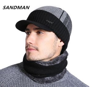 SANDMAN haute qualité coton bord de fourrure chapeaux d'hiver Skullies bonnets pour hommes femmes laine écharpe casquettes masque Gorras Bonnet tricoté Hat7733040