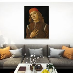 Sandro Botticelli Canvas Art Portret van een Jeugd Handgemaakte Figuur Renaissance Kunstwerk Schilderij Home Decor