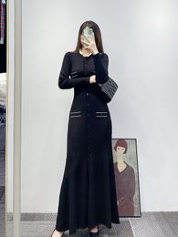 Sandro nieuwe kanten zwarte slim-fit elegante lange gebreide jurk