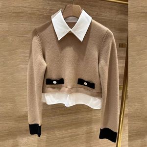 Sandro Shirt Collar tricot Top Top deux pièces contrastant le haut à manches longues pour les femmes