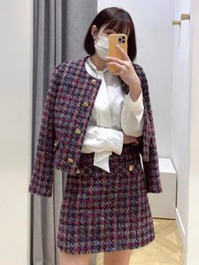 Sandro Women Mixed Color Woven Tweed Short Cardigan Jacket Coat+Rok