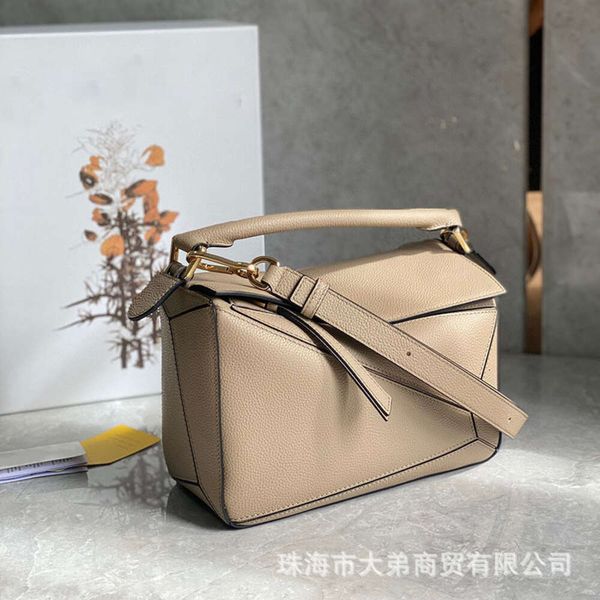 Sandwich Color Matching Handle with Lychee Pattern True Splicing Sac Geometric Puzzle Original Cowhide Womens Diagonal Span