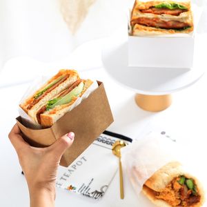 Sándwich Papel Kraft Paquete de tostadas gruesas Caja de embalaje de desayuno Hamburguesa Bandeja de papel a prueba de grasa Papel de regalo