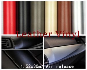 Noir/marron/rouge/gris argent cuir voiture WRAP Film voiture intérieur extérieur vinyle Wrap peau avec bulle d'air sans 1.52*30 m/Roll