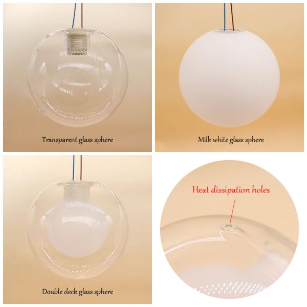 Sandyha Ball en verre transparent pour les lustres balle en balle fumée de gaz fumé pour la lampe suspendue ballon en verre ambre pour pendentif léger g9