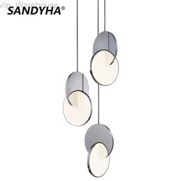 SANDYHA Moderne Nieuwe Ring Led Hanglamp Geometrische Cirkel Goud Ijzer Decoratief Binnen Kleine Hanglamp Eetkamer Slaapkamer HKD230825