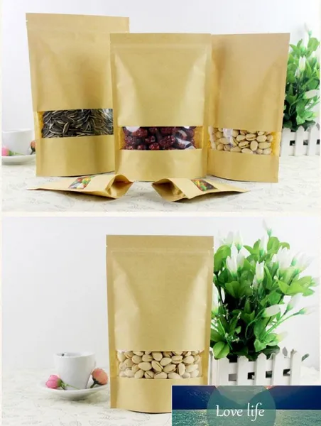 Sac en papier kraft sanitaire debout, pochettes d'emballage de thé aux fruits alimentaires, sac à fenêtre en papier kraft, sacs à fermeture éclair au détail, vente en gros