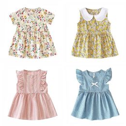 Sanlutoz Floral Baby Girls Jurk Summer Summer Sort Sleeve Holiday Casual Kids Girls Jurken Clothing 240416
