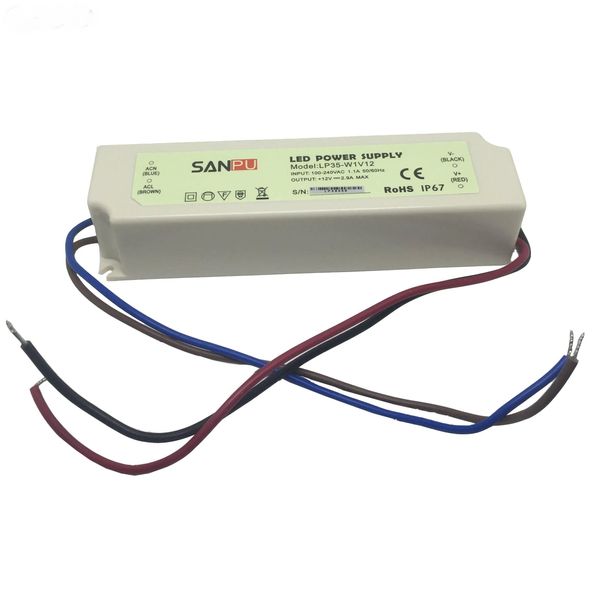SANPU 30W fuente de alimentación LED impermeable 12V/24V DC controlador IP67 carcasa de plástico blanco tira transformador LP35-W1 LL