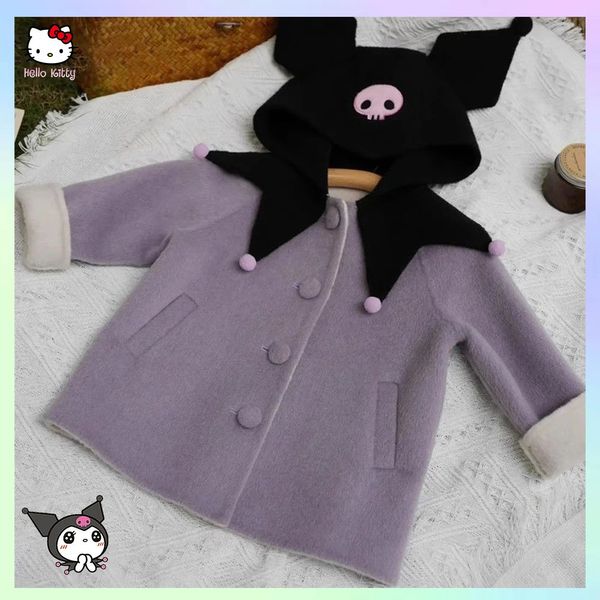 Sanrioed Anime Kuromi filles manteaux de laine automne hiver haute qualité Trench veste manteau vêtements pour enfants Kawaii vêtements d'extérieur mode 240116