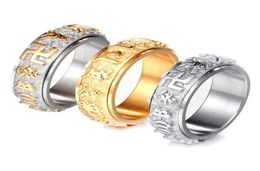 Sanskrit Buddhist Mantra Ring pour les hommes Femmes Rotation Gold Silver Color 316L Bouddhisme en acier inoxydable Bande de drop Bands 3068152