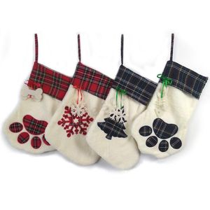 Santa Candy cadeauzakje Grote kerstkous huisdier honden plaid paw santa socks sneeuwvlok kerstboompatroon kerstdecoratie