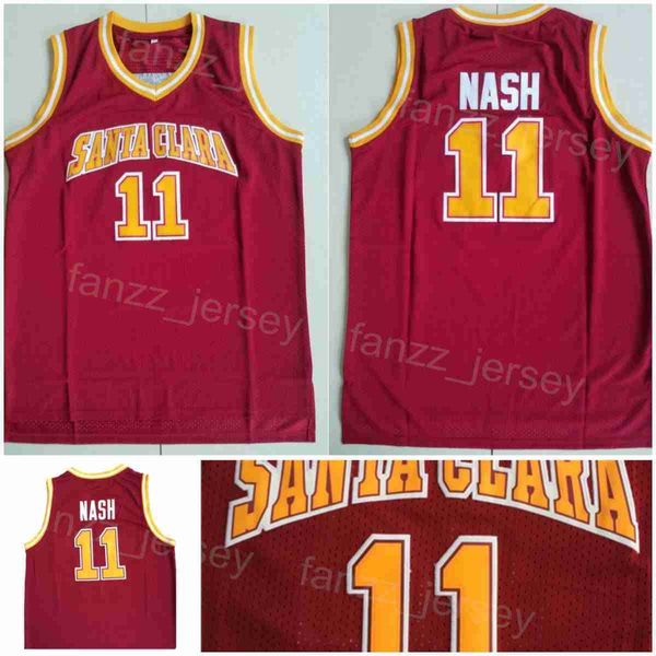 Santa Clara Broncos College 11 Steve Nash Jerseys Basketball University Shirt Team Color Red Pour les fans de sport Chemise respirante Broderie et couture Hommes NCAA