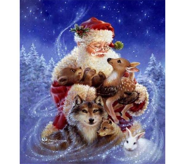 Santa Claus y animales 5D DIY mosaico costura diamante pintura bordado punto de cruz artesanía kit pared hogar colgante decor2703016