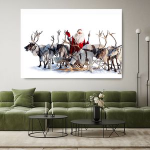 Santa Claus en kerst rendierposters en prints sneeuwscène canvas schilderij muur kunstfoto's thuisbar kamer decoratie