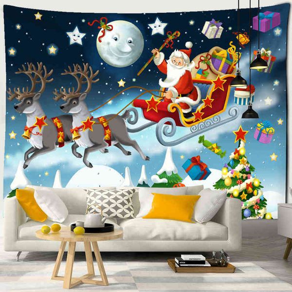 Père Noël et traîneau tapis tenture murale dessin animé Illustration sorcellerie jour de noël fille dortoir décor à la maison J220804