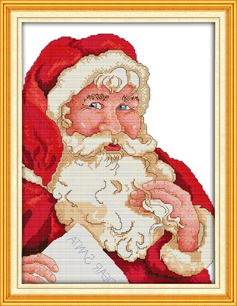 Pinturas de decoración navideña de dibujos animados de Papá Noel, juegos de costura de bordado de punto de cruz hechos a mano impresión contada en lienzo DMC 14CT / 11CT