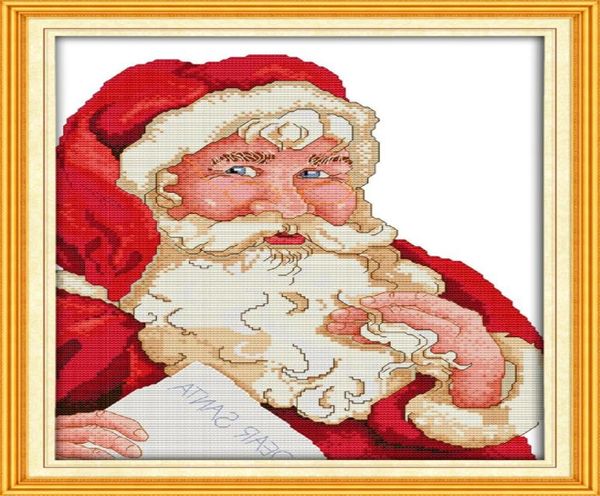 Dibujos animados de Papá Noel, pinturas decorativas navideñas, bordados de punto de cruz hechos a mano, juegos de costura, impresión contada en lienzo DMC 14CT 8819262