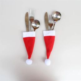 Santa Claus Christmas Mini Hat Indoor Diner Spoon Forks Decoraties Ornamenten Xmas Craft Supply Party Favor Navidad ZZ