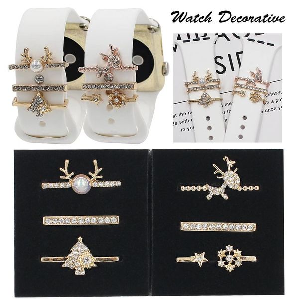 Santa Claus Tree de Navidad Smart Watch Ring Ornamentos Diamond Charms Metal para Apple Watch Band Watch Decorativo