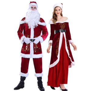 Kerstman kleding Kerst mannen en vrouwen sets Volwassen kerst cosplay rollenspel kleding