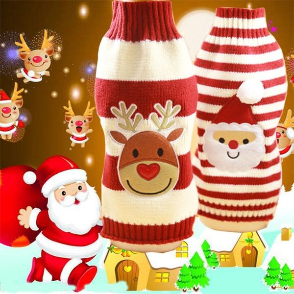 Santa Claus Elk Dog Pulls de Noël pour petits chiens d'hiver Bouledogue français Pull Chihuahua Dachshund Jumpers Puppy Vêtements 201225