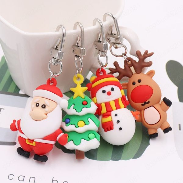 Santa Claus Elk Snowman Christmas Tree Keychain mignon PVC Key Ring New Year Decor Kids de Noël cadeau