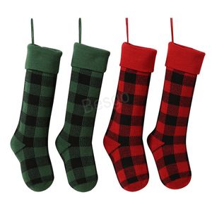 Santa Claus Gift Plaid Stocking Knit Kerstkousen Kerstversiering Plaid Sokken Kinderen Snoep Gift Opbergzakken BH4026 TQQ