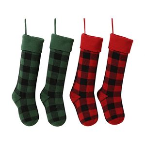Santa Claus Gift Plaid Stocking Knit Christmas Stockings Christmas Decorations Plaid Socks Children Candy Gift Storage Bags EEA2145