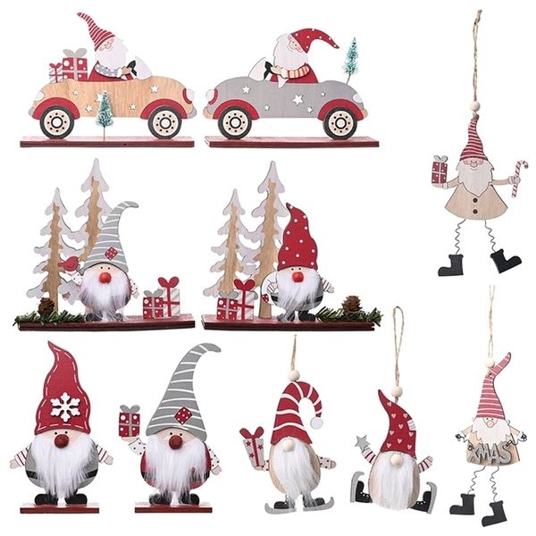 Père Noël Joyeux Noël Décor Bois Ornements Arbre Navidad Noel Noël Cadeau Année Pendentifs Suspendus En Bois Y201020