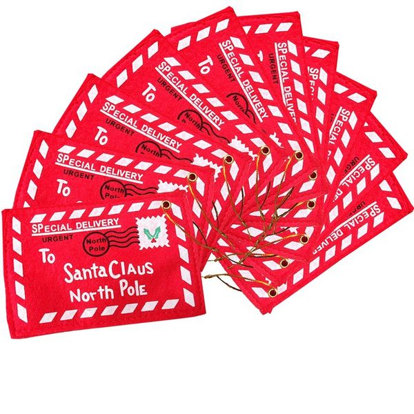 Enveloppe de vœux de noël rouge pour père noël, pendentif, jouet, sacs de décoration de noël, cartes cadeaux de noël pour fille, accessoires pour la maison, l'école et le mariage