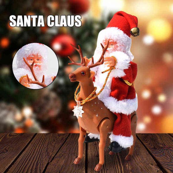 Santa Claus Riding Deer Doll Electric Music Toy Ornement de Noël Cadeaux pour enfants Décoration de Noël Lb88