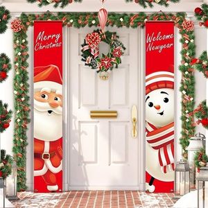 Santa Claus Snowman Banner Kerstdecor voor huis Merry kerstdeur Decor Xmas ornament Gelukkig nieuwjaar 2021 Navidad 201006