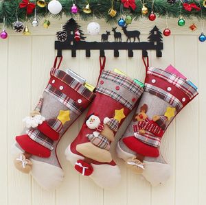 Santa Claus Bonhomme de neige Noël Bas de Noël Lattice Décoration de Noël Chaussettes de Noël Chaussettes de Noël Sac-cadeau de bonbons pour enfants DA946