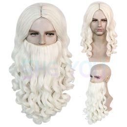 Kerstman Pruik Volledige Set Fancy Dress Up Witte Baard Pruiken Rollenspel Vakantie Haar Kerstmis Halloween Nieuwjaar Decoratie