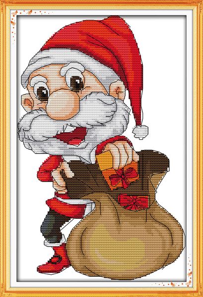 Papá Noel con regalos, pinturas para decoración del hogar, bordados hechos a mano en punto de cruz, juegos de costura, estampados contados en lienzo DMC 14CT / 11CT