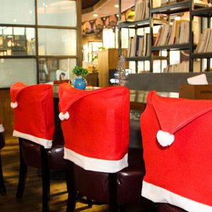 Fundas traseras de sillas con sombrero rojo de Papá Noel, funda para silla de Navidad, juegos de gorros para sillas de cena, decoración de fiesta en casa, D6F