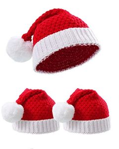 Chapeau de Père Noël Fête de Noël Rouge Blanc Tricoté Hiver Pom Bonnet Caps Doux pour Garçons Filles Adultes