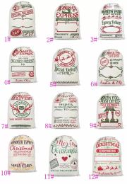 Sacs de sac de Santa Sacs de stock de Noël décoration en lin cordon de crampon de crampon de crampon cadeau 12 styles fy5995