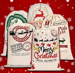 Santa Sacks Christmas Decorations Canvas Gift Bags With DrawString Xmas Candy Storage Large Bag Drawing Pocket for Kids Present Rra39
