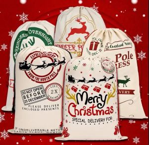 Santa Sacks Décorations de Noël Sacs-cadeaux en toile avec cordon de rangement pour bonbons de Noël Grand sac avec poche à cordon pour les cadeaux pour enfants