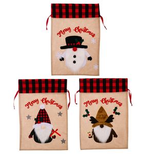 Sacos de Papá Noel Calcetín de Navidad con cordones Bolsas de regalo reutilizables 3D Papá Noel Elk Muñeco de nieve Diseños Decoración de fiesta XBJK2209