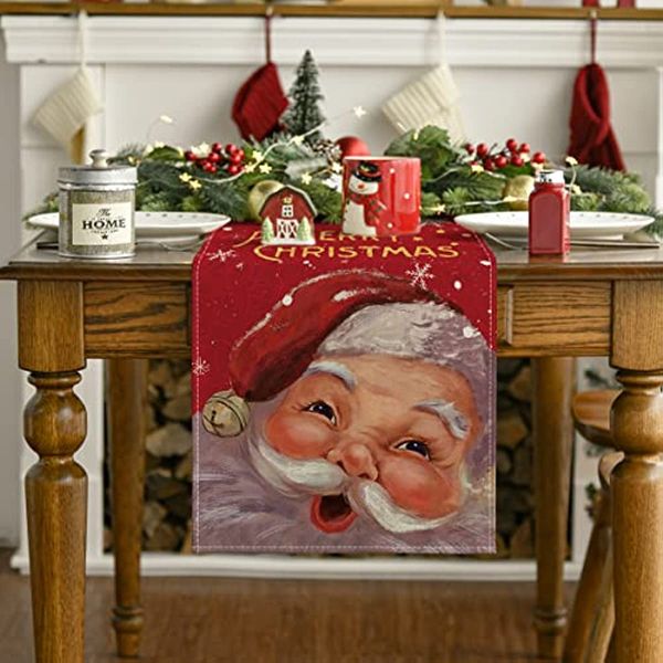 Santa Snowflake Merry Christmas Decorative Table Runner, Cuisine Table Runner for Outdoor Home Party Dîner Accessoires