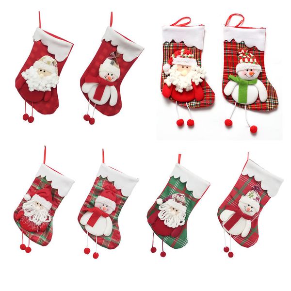 Calcetín con diseño de muñeco de nieve de Papá Noel, calcetín de regalo colgante de Feliz Navidad, calcetines colgantes de árbol de Navidad de tela no tejida roja