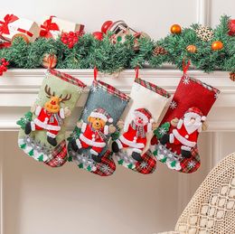 Sacs à bonbons chaussettes de noël, décoration de fête, ornements d'arbre, pendentifs, sac cadeau pour enfants, décor suspendu de cheminée