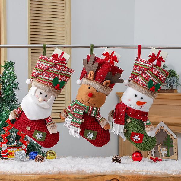 Ornements d'arbre de Père Noël à suspendre, bonhomme de neige, chaussettes, élans, décorations mignonnes, supports de bonbons, flocon de neige de Noël, pendentif de Noël, sacs cadeaux de bonbons